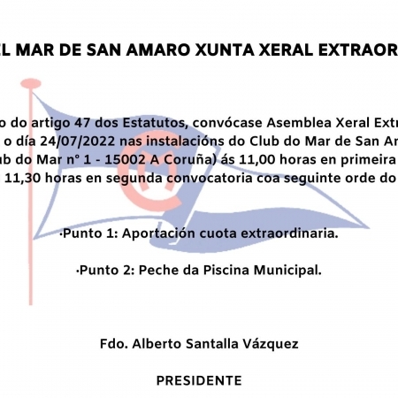 Club del Mar de San Amaro - Xunta Xeral Extraordinaria 24/07/2022